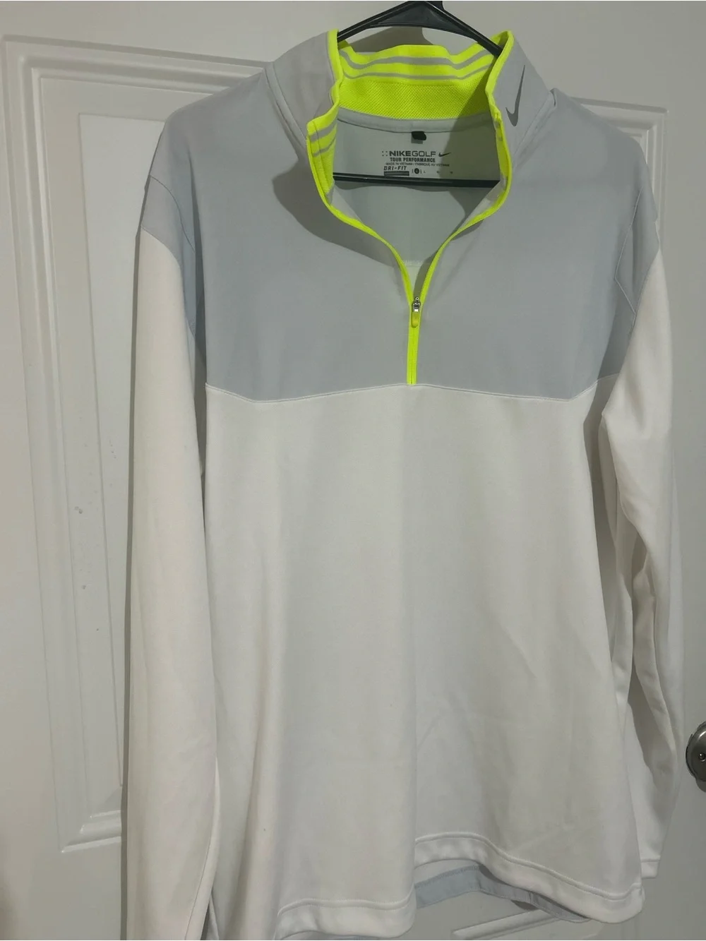 Nike White & Gray Half-Zip Pullover with Neon Yellow Trim
